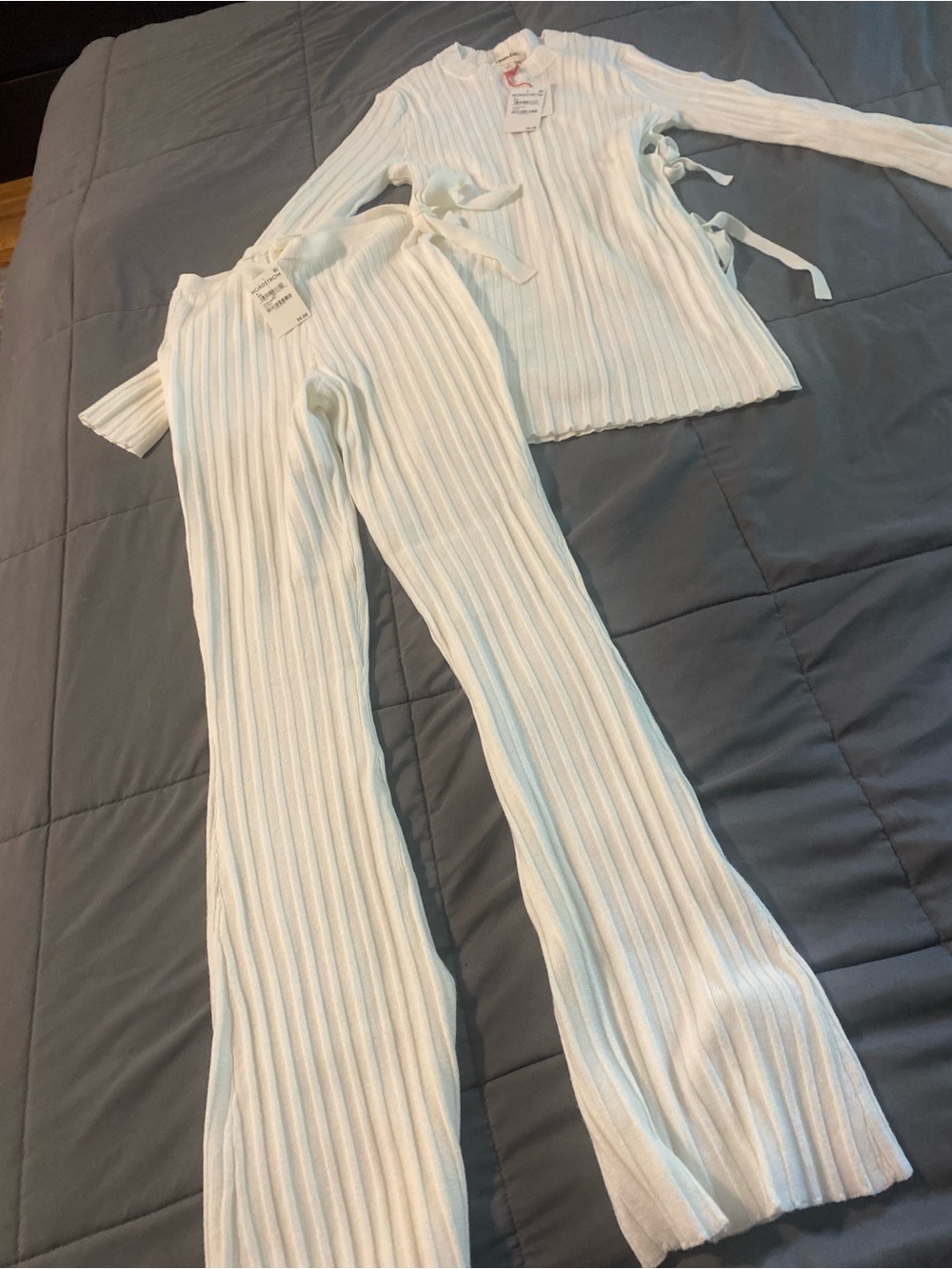 open edit 2 pc set long sleeve ties white pants flare nwt white Nordstrom